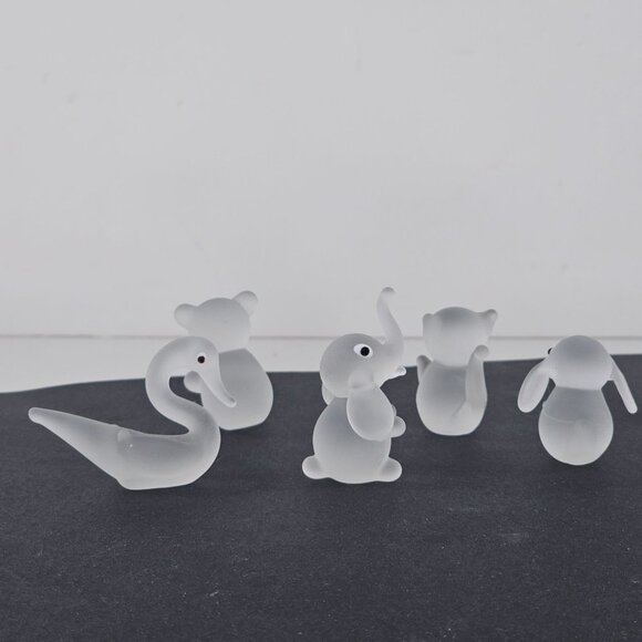 Mini Frosted Glass Animal Figurines Set Of 5 Bear Elephant Swan Bunny Cat - Picture 5 of 9